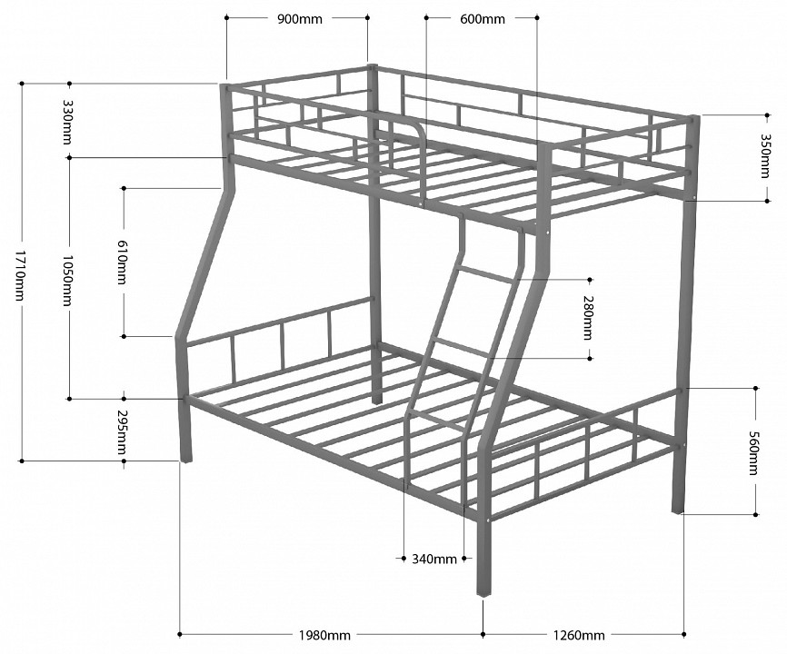 Кровать двухъярусная металлическая раута