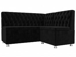 Кухонный угловой диван Мирта правый (полностью велюр черный) - Фото предпросмотра
