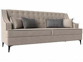 Прямой диван Марк (полностью рогожка бежевая, кант рогожка серая, подушки рогожка БЕЖ/СЕР) - Фото предпросмотра