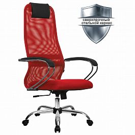 Кресло офисное МЕТТА "SU-B-8" хром, ткань-сетка, сиденье мягкое, красное - Фото предпросмотра