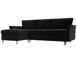 Угловой диван София левый (полностью велюр черный) - Фото предпросмотра