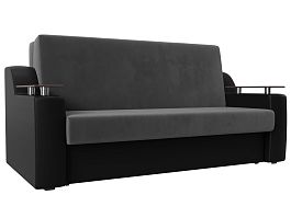 Прямой диван аккордеон Сенатор 160 (основа велюр серый, компаньон экокожа черная) - Фото предпросмотра