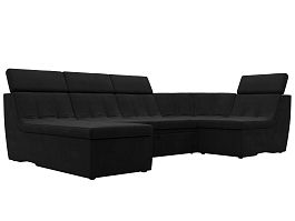 П-образный модульный диван Холидей Люкс (полностью микровельвет черный) - Фото предпросмотра