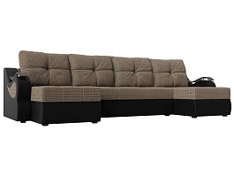 П-образный диван Меркурий (основа рогожка Корфу 03, компаньон экокожа черная) - Фото предпросмотра