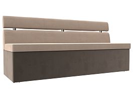 Кухонный прямой диван Классик (основа велюр бежевый, компаньон велюр коричневый) - Фото предпросмотра
