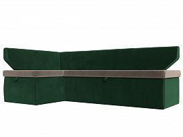Кухонный угловой диван Омура левый (основа велюр коричневый, компаньон велюр зеленый) - Фото предпросмотра