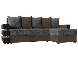 Угловой диван Венеция правый (основа рогожка серая, компаньон рогожка коричневая) - Фото предпросмотра