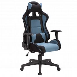 Кресло компьютерное BRABIX "GT Racer GM-100", две подушки, ткань, черное/голубое, 531818 - Фото предпросмотра