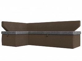 Кухонный угловой диван Омура левый (основа рогожка серая, компаньон рогожка коричневая) - Фото предпросмотра