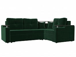 Угловой диван Комфорт правый (полностью велюр зеленый) - Фото предпросмотра