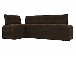 Кухонный угловой диван Люксор левый (полностью микровельвет коричневый) - Фото предпросмотра