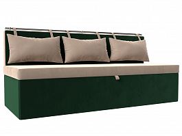 Кухонный прямой диван Метро (основа велюр бежевый, компаньон велюр зеленый) - Фото предпросмотра