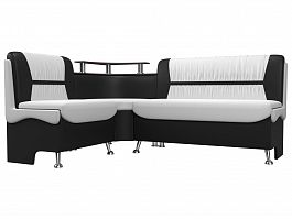 Кухонный угловой диван Сидней левый (основа экокожа белая, компаньон экокожа черная) - Фото предпросмотра