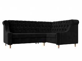 Угловой диван Бронкс правый (полностью велюр черный) - Фото предпросмотра