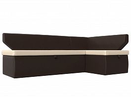 Кухонный угловой диван Омура правый (основа экокожа бежевая, компаньон экокожа коричневая) - Фото предпросмотра