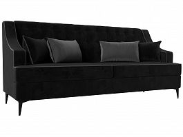 Прямой диван Марк (полностью велюр черный, кант велюр серый, подушки велюр ЧЕР/СЕР) - Фото предпросмотра