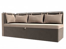 Кухонный диван Метро с углом левый (основа велюр бежевый, компаньон велюр коричневый) - Фото предпросмотра