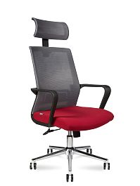 Кресло офисное Интер / база хром / черный пластик / серая сетка / вишневая ткань - Фото предпросмотра