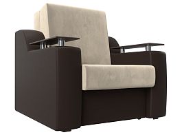 Кресло-кровать Сенатор 80 (основа микровельвет бежевый, компаньон экокожа коричневая) - Фото предпросмотра