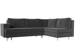 Угловой диван Сильвана правый (полностью велюр серый) - Фото предпросмотра