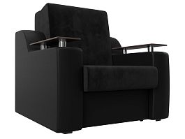 Кресло-кровать Сенатор 60 (основа велюр черный, компаньон экокожа черная) - Фото предпросмотра