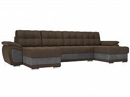 П-образный диван Нэстор (основа рогожка коричневая, компаньон рогожка серая) - Фото предпросмотра