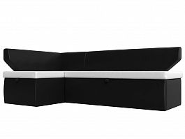 Кухонный угловой диван Омура левый (основа экокожа белая, компаньон экокожа черная) - Фото предпросмотра