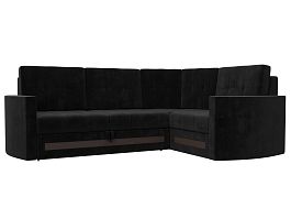 Угловой диван Белла правый (полностью велюр черный) - Фото предпросмотра