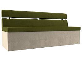 Кухонный прямой диван Классик (основа микровельвет зеленый, компаньон микровельвет бежевый) - Фото предпросмотра