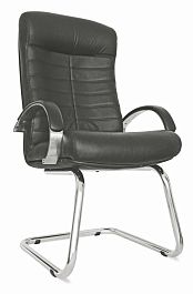 Конференц-кресло КОНСУЛ хром с короткой спинкой, черная кожа "Кресла для посетителей"  ТК-002985000190 черный - Фото предпросмотра