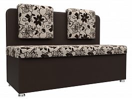 Кухонный прямой диван Маккон 2-х местный цветы\коричневый, рогожка\экокожа - Фото предпросмотра