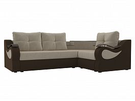 Угловой диван Митчелл правый (основа микровельвет бежевый, компаньон микровельвет коричневый) - Фото предпросмотра