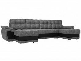 П-образный диван Нэстор (основа рогожка серая, компаньон экокожа черная) - Фото предпросмотра
