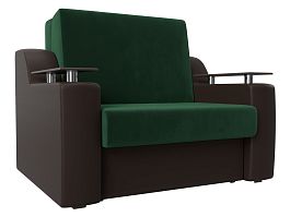 Прямой диван аккордеон Сенатор 100 (основа велюр зеленый, компаньон экокожа коричневая) - Фото предпросмотра