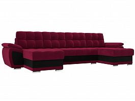 П-образный диван Нэстор (основа микровельвет бордовый, компаньон микровельвет черный) - Фото предпросмотра