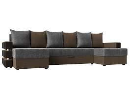 П-образный диван Венеция (основа рогожка серая, компаньон рогожка коричневая) - Фото предпросмотра
