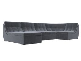 П-образный модульный диван Холидей (полностью велюр серый) - Фото предпросмотра