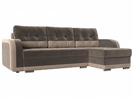 Угловой диван Марсель правый (основа велюр коричневый, компаньон велюр бежевый) - Фото предпросмотра