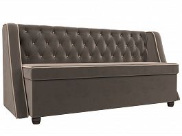 Кухонный прямой диван Лофт (основа велюр коричневый, кант велюр бежевый) - Фото предпросмотра