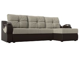 Угловой диван Меркурий правый (основа рогожка Корфу 02, компаньон экокожа коричневая) - Фото предпросмотра