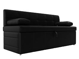 Кухонный прямой диван Лео (полностью экокожа черная) - Фото предпросмотра