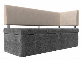 Кухонный прямой диван Стоун с углом правый (основа рогожка серая, компаньон рогожка бежевая) - Фото предпросмотра