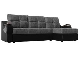 Угловой диван Меркурий правый (основа рогожка серая, компаньон экокожа черная) - Фото предпросмотра