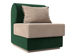Кресло Кипр (основа велюр бежевый, компаньон велюр зеленый, подушка велюр бежевый, кант зеленый) - Фото предпросмотра