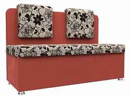 Кухонный прямой диван Маккон 2-х местный цветы\коралловый, рогожка\микровельвет - Фото предпросмотра