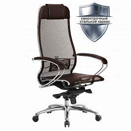 Кресло офисное МЕТТА "SAMURAI" S-1.04, сверхпрочная ткань-сетка, темно-коричневое - Фото предпросмотра
