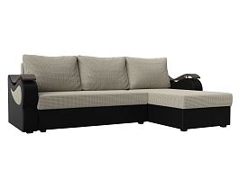 Угловой диван Меркурий Лайт (основа рогожка Корфу 02, компаньон экокожа черная) - Фото предпросмотра