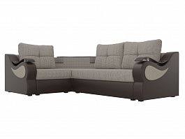 Угловой диван Митчелл левый (основа рогожка Корфу 02, компаньон экокожа коричневая) - Фото предпросмотра