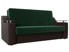 Прямой диван аккордеон Сенатор 160 (основа велюр зеленый, компаньон экокожа коричневая) - Фото предпросмотра
