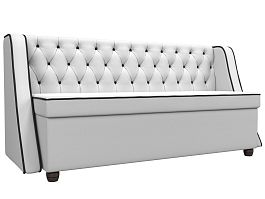 Кухонный прямой диван Лофт (основа экокожа белая, кант экокожа черная) - Фото предпросмотра